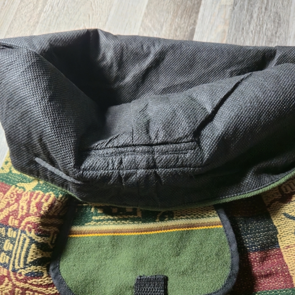 Unbranded OS Vintage Baja Woven Tapestry Backpack Boho Aztec Green Maroon - Picture 7 of 10